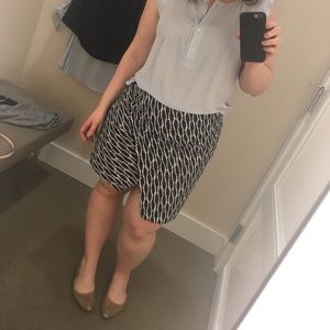 LOFT Asymmetrical Black & White Patterned Skirt Size L